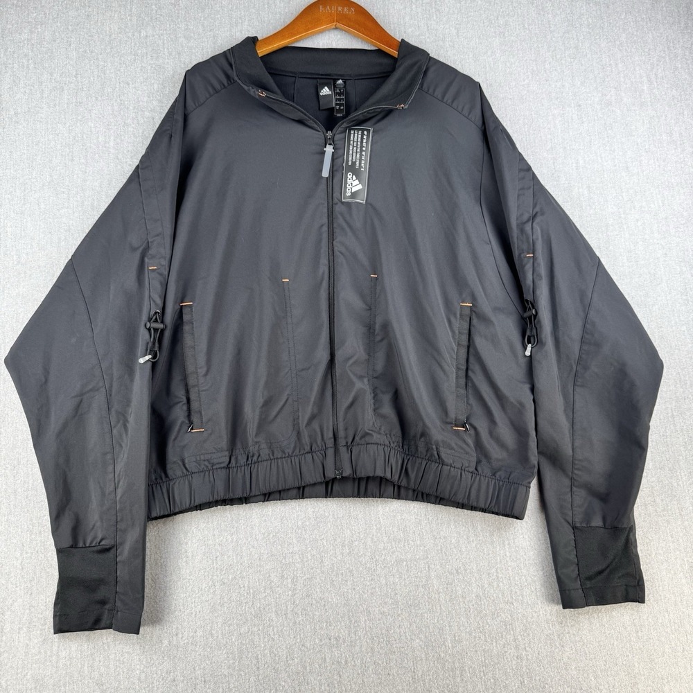 Adidas Jacket Women's Large Black Cropped Primeblue Full Zip Mesh Back‎